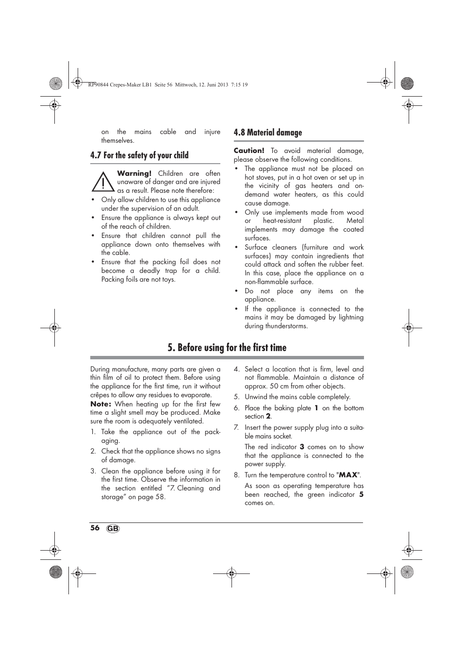 Before using for the first time, 7 for the safety of your child, 8 material damage | Silvercrest SCM 1500 A1 User Manual | Page 58 / 66