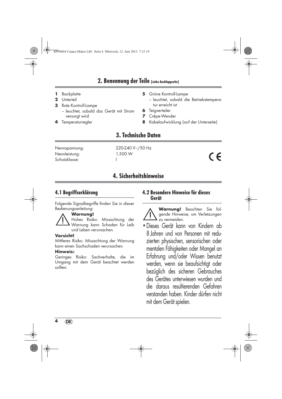 Benennung der teile, Technische daten, Sicherheitshinweise | Silvercrest SCM 1500 A1 User Manual | Page 6 / 66