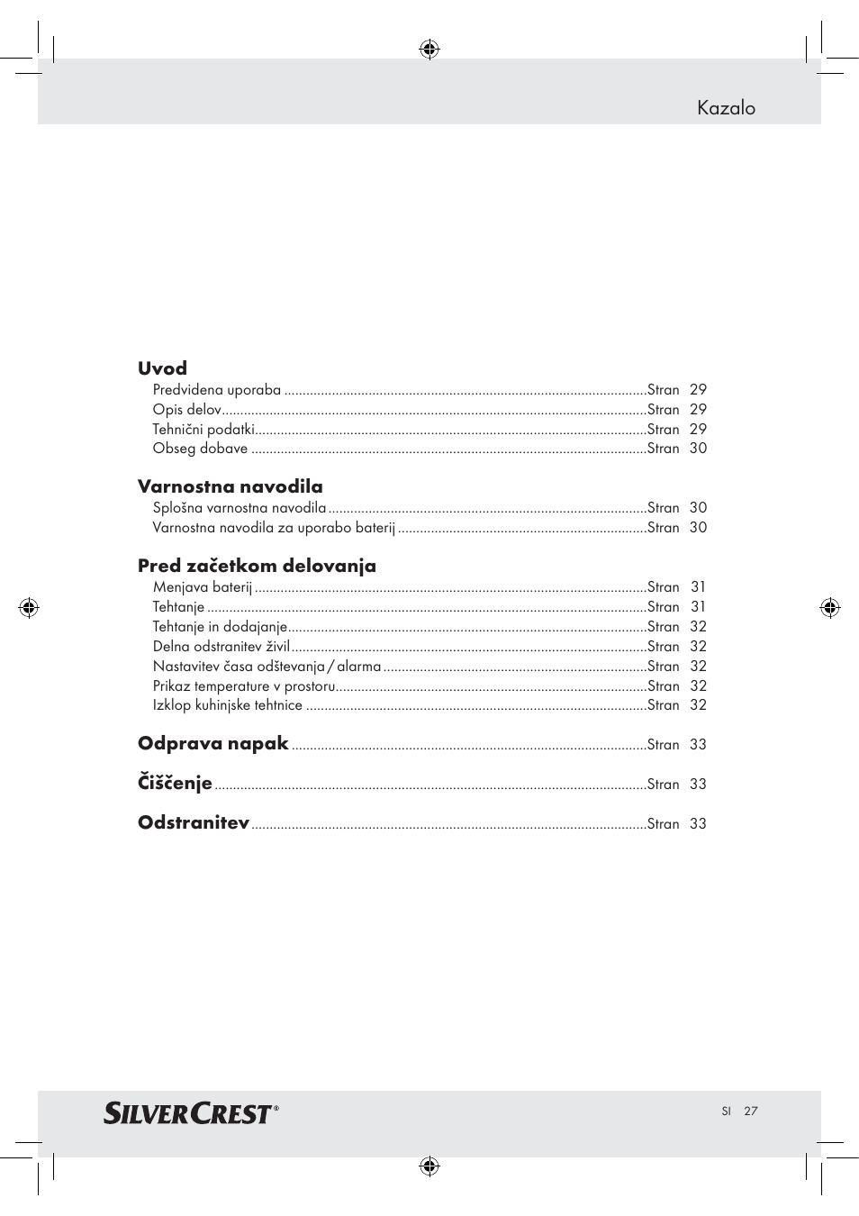 Kazalo | Silvercrest H14271 H14271 User Manual | Page 27 / 59