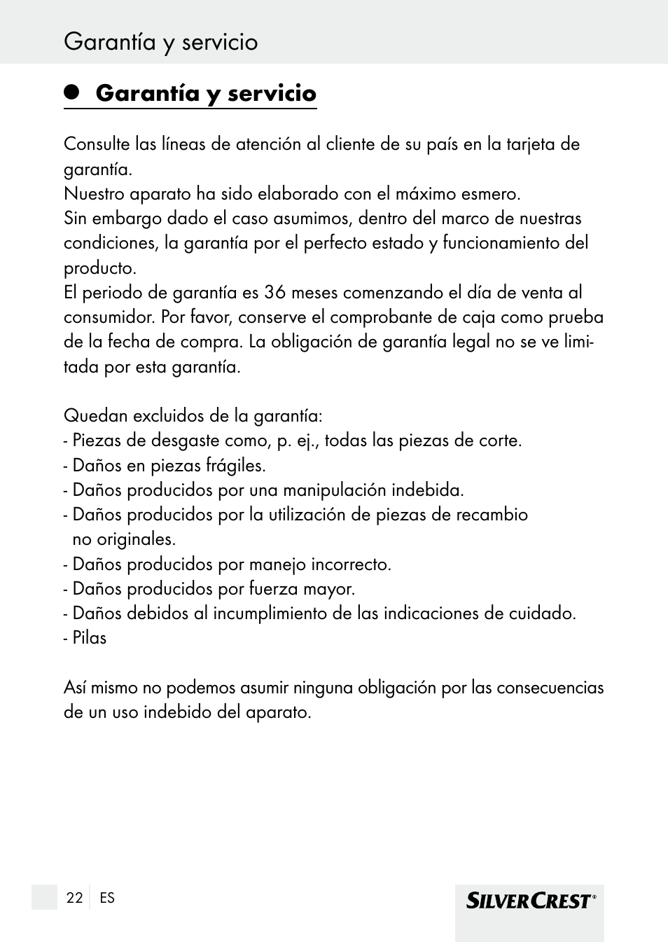 Garantía y servicio | Silvercrest SHBS 1000 A1 User Manual | Page 22 / 101