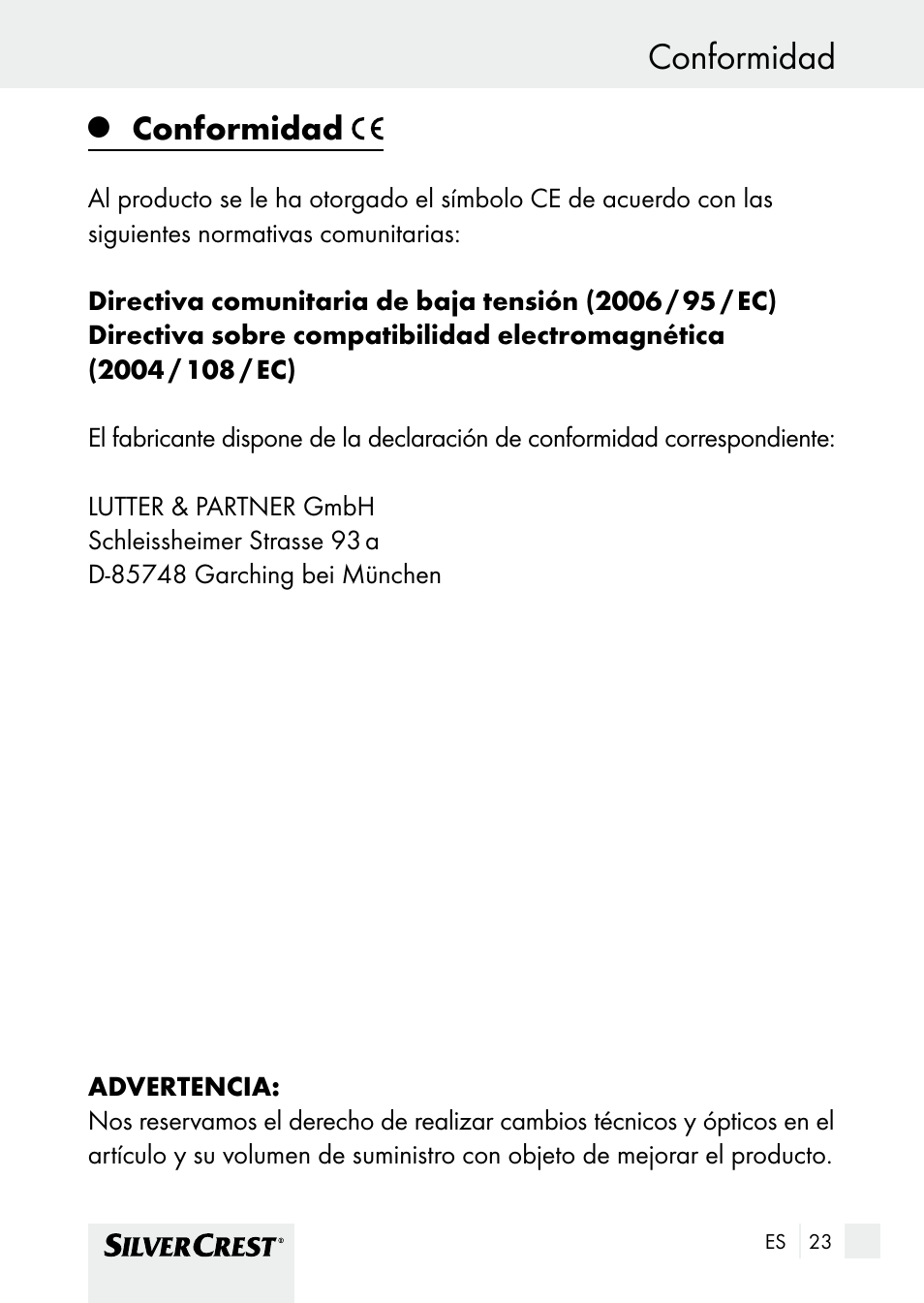 Conformidad | Silvercrest SHBS 1000 A1 User Manual | Page 23 / 101