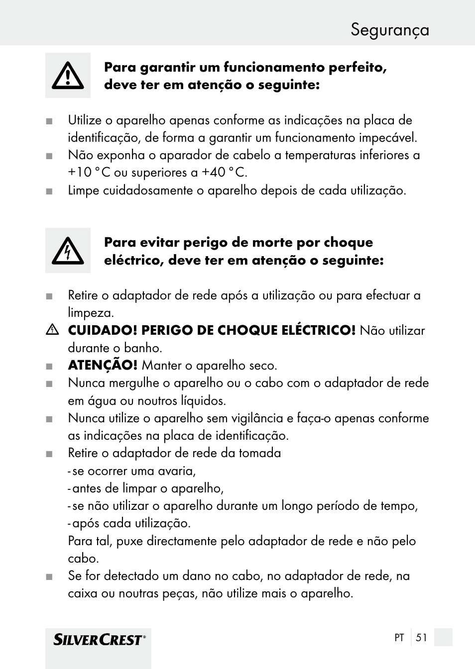 Segurança | Silvercrest SHBS 1000 A1 User Manual | Page 51 / 101