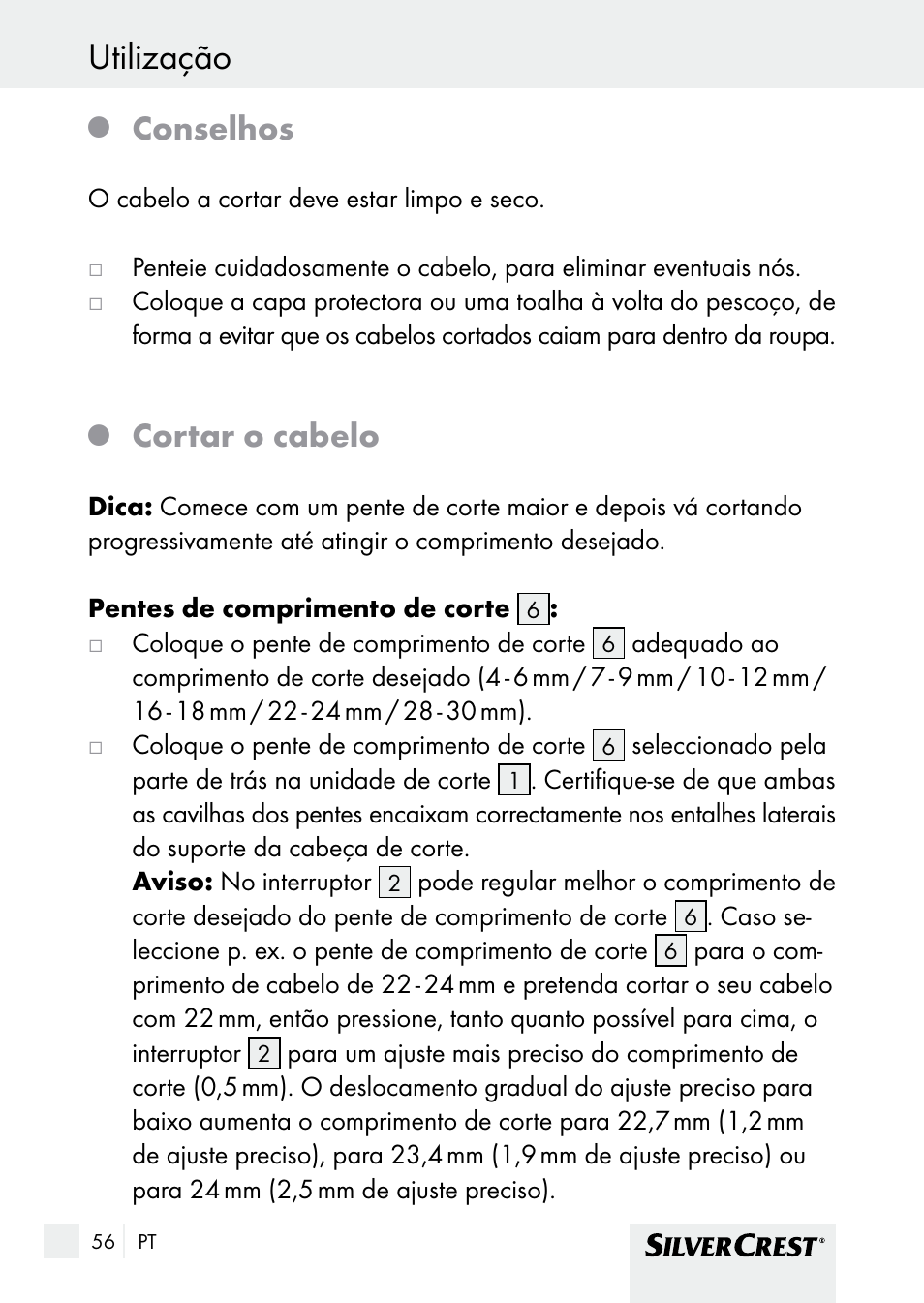 Utilização, Conselhos, Cortar o cabelo | Silvercrest SHBS 1000 A1 User Manual | Page 56 / 101