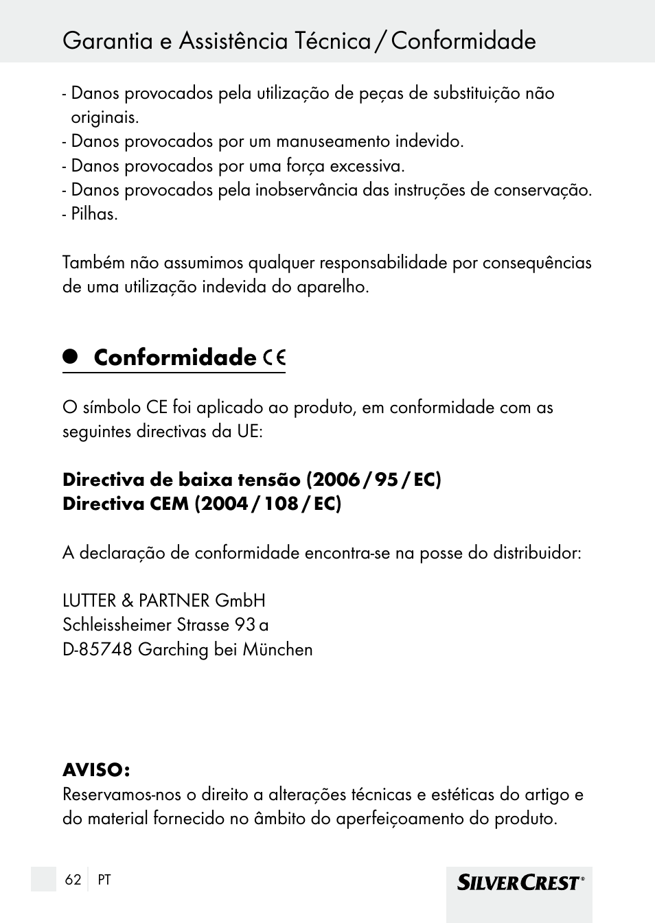 Garantia e assistência técnica / conformidade, Conformidade | Silvercrest SHBS 1000 A1 User Manual | Page 62 / 101