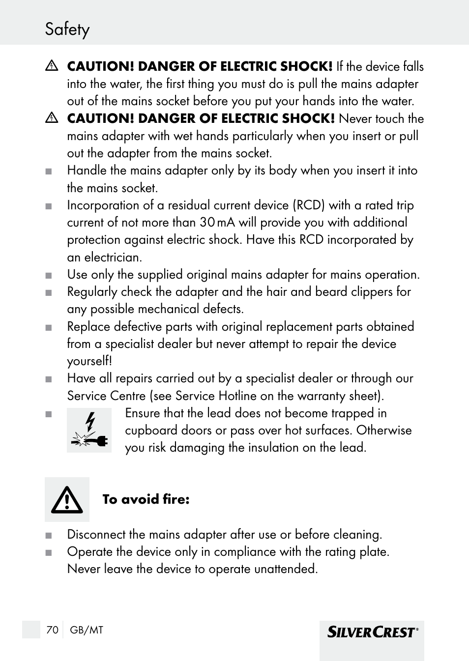 Safety | Silvercrest SHBS 1000 A1 User Manual | Page 70 / 101