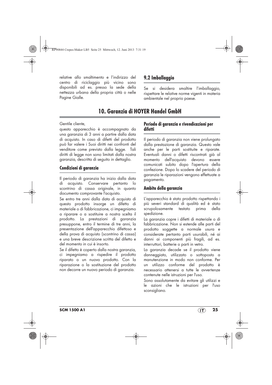 Garanzia di hoyer handel gmbh | Silvercrest SCM 1500 A1 User Manual | Page 27 / 66