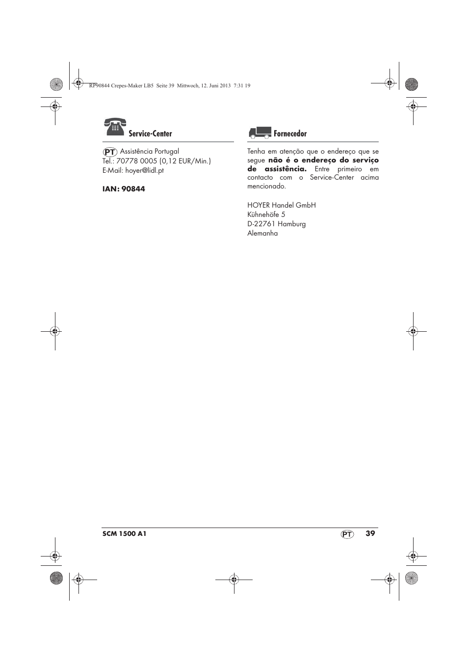 Service-center, Fornecedor | Silvercrest SCM 1500 A1 User Manual | Page 41 / 66