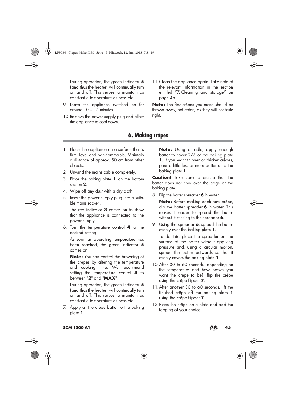 Making crêpes | Silvercrest SCM 1500 A1 User Manual | Page 47 / 66