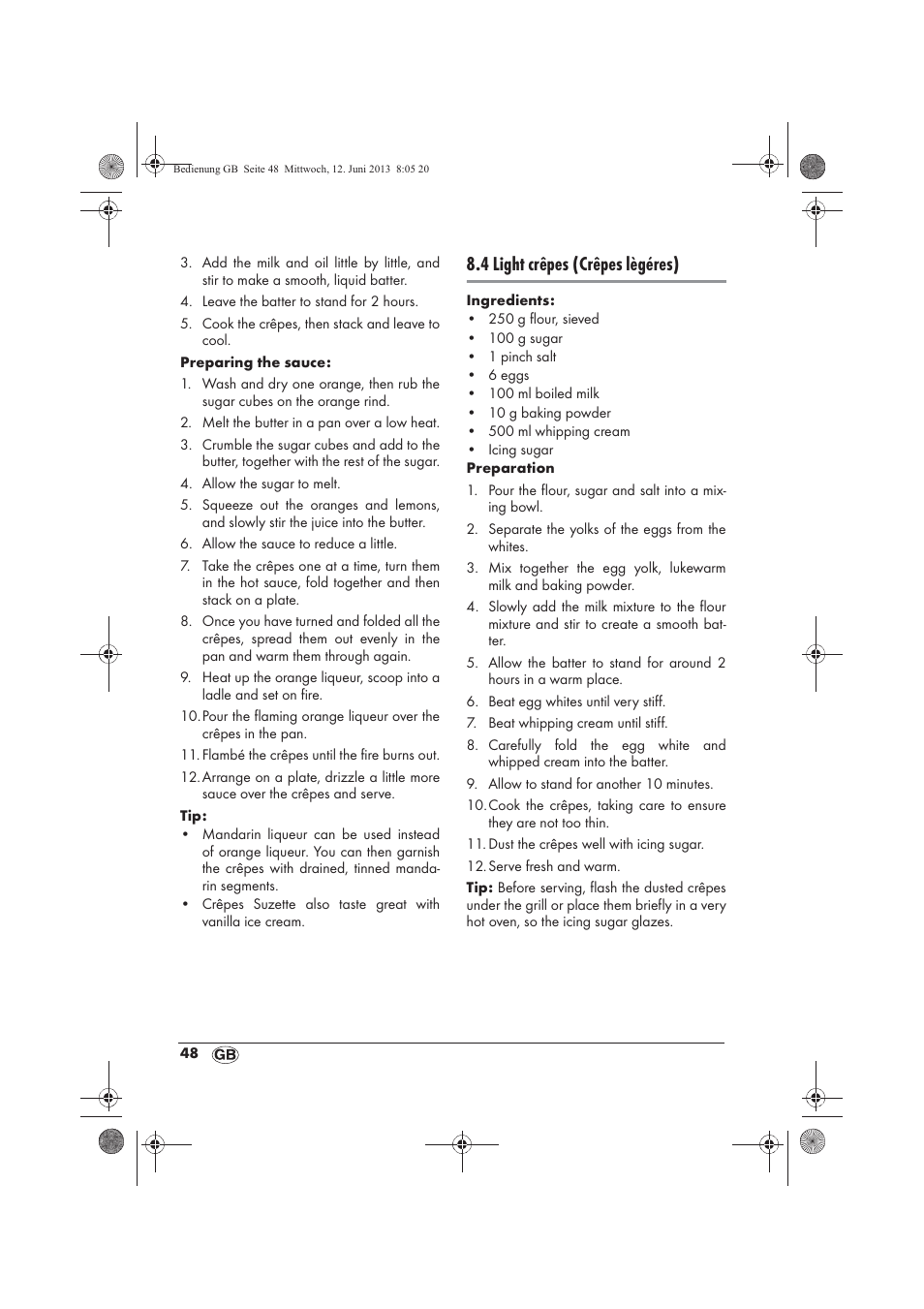 4 light crêpes (crêpes lègéres) | Silvercrest SCM 1500 A1 User Manual | Page 50 / 66
