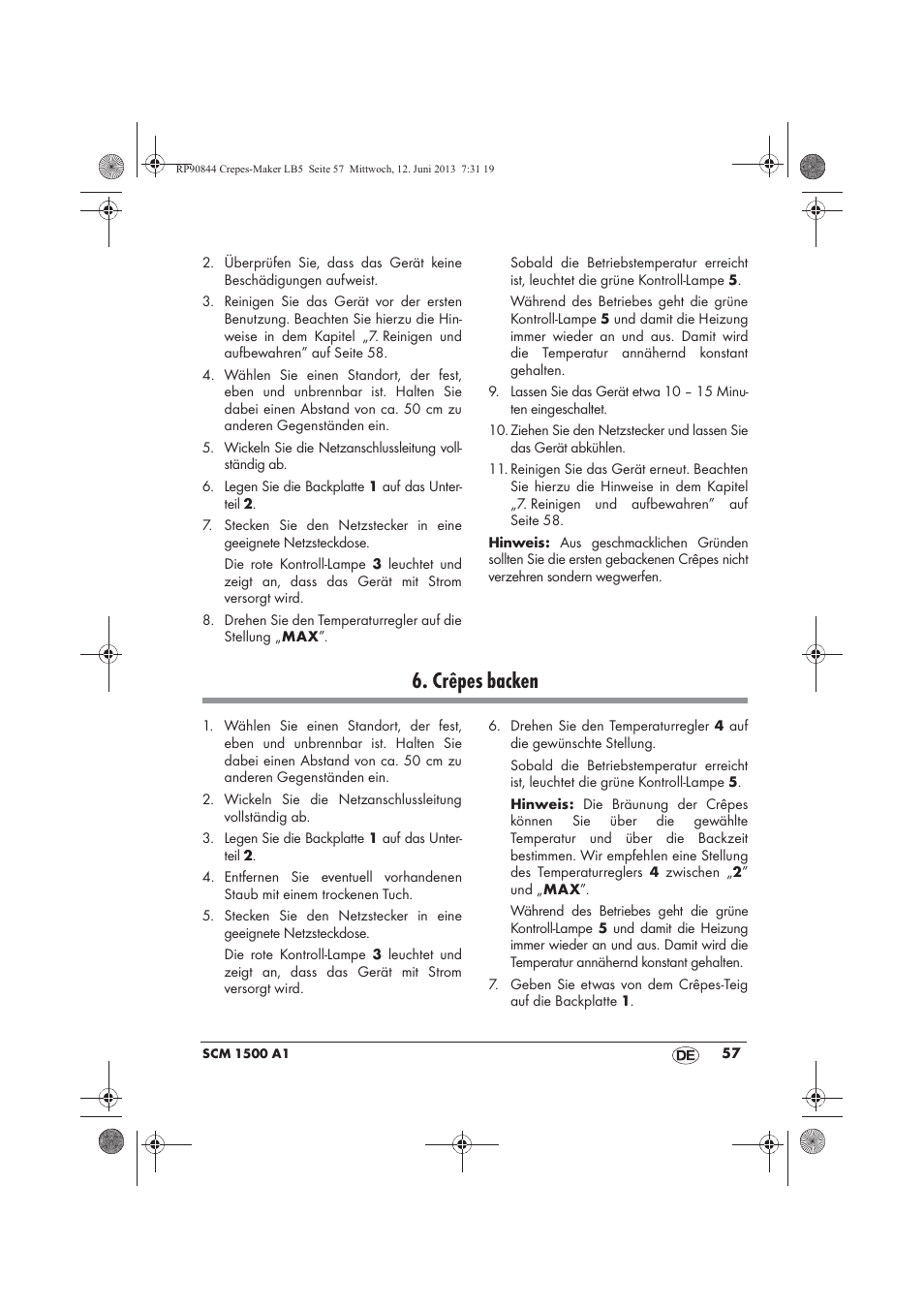 Crêpes backen | Silvercrest SCM 1500 A1 User Manual | Page 59 / 66
