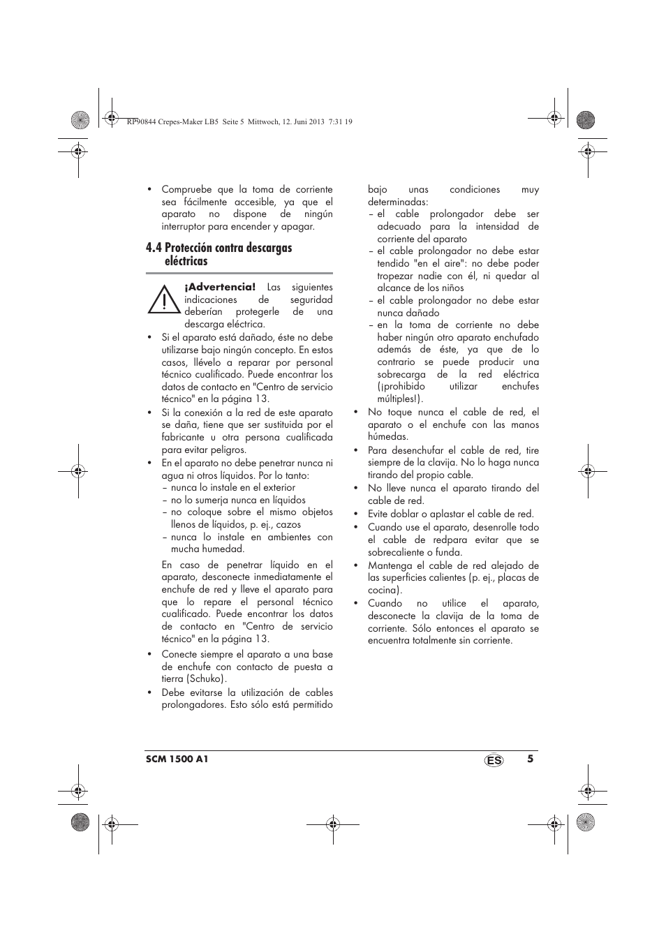 4 protección contra descargas eléctricas | Silvercrest SCM 1500 A1 User Manual | Page 7 / 66