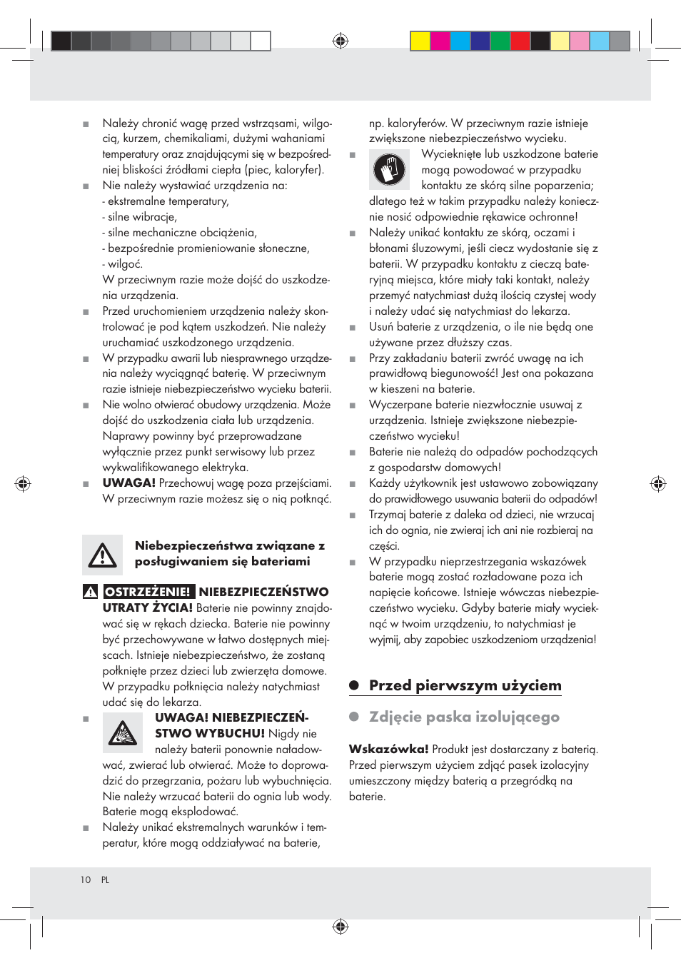 Przed pierwszym użyciem zdjęcie paska izolującego | Silvercrest Z30936 User Manual | Page 10 / 33