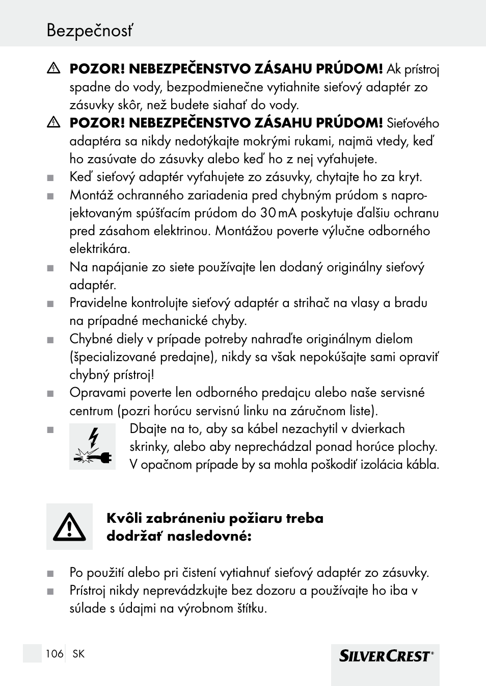 Bezpečnosť | Silvercrest SHBS 1000 A1 User Manual | Page 106 / 137