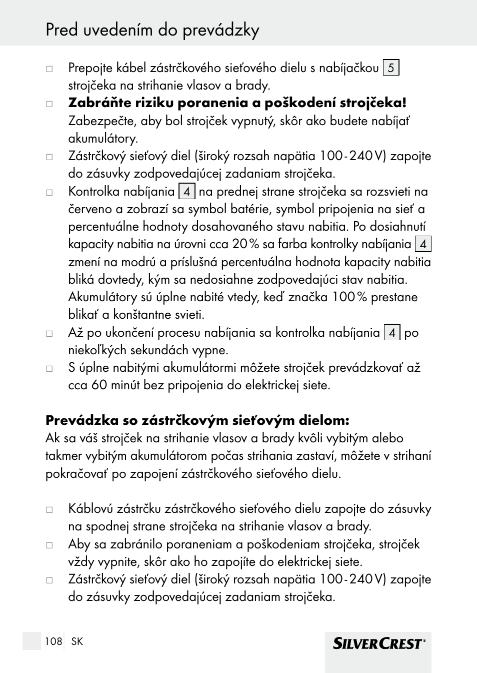 Pred uvedením do prevádzky | Silvercrest SHBS 1000 A1 User Manual | Page 108 / 137