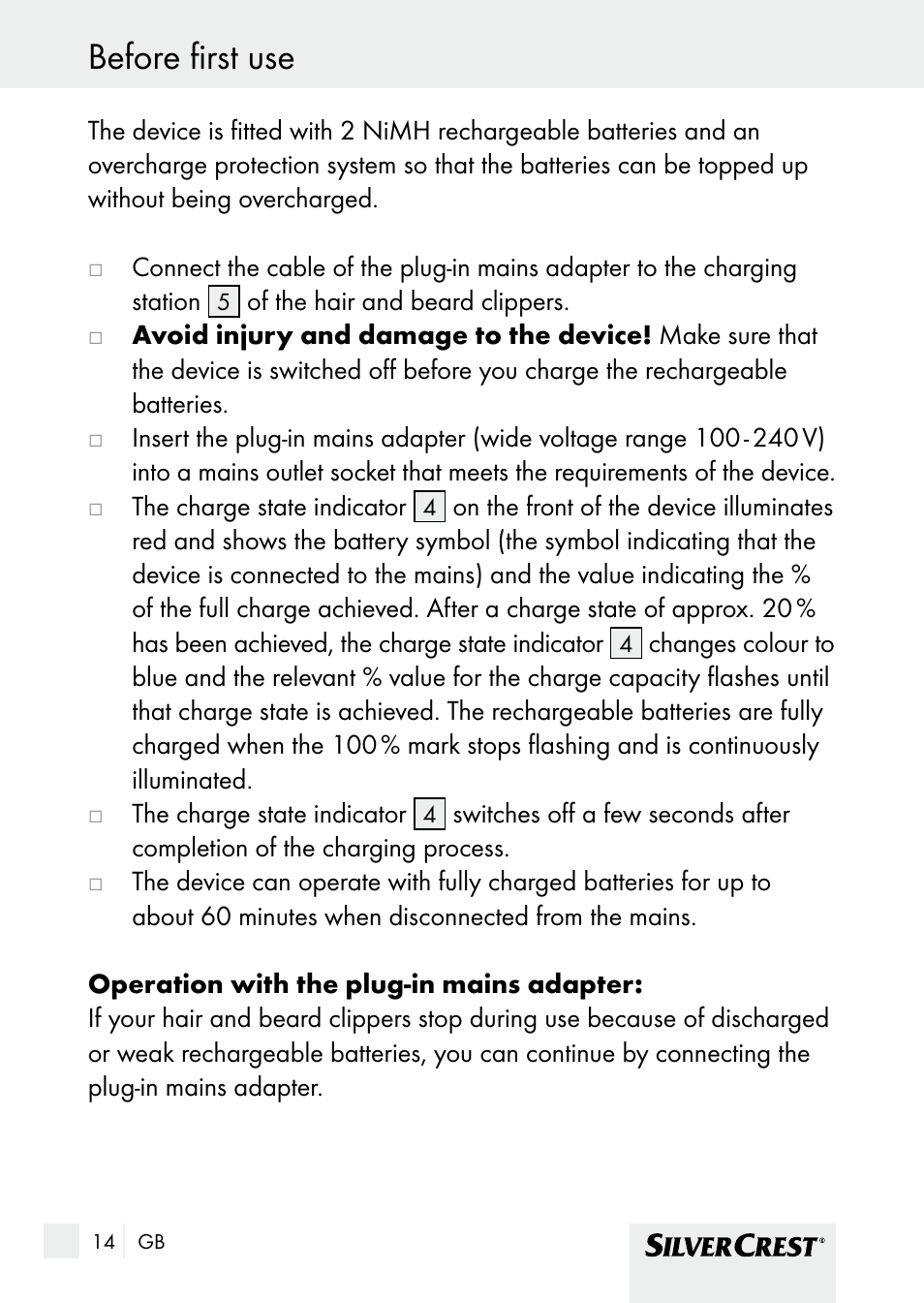Before first use | Silvercrest SHBS 1000 A1 User Manual | Page 14 / 137