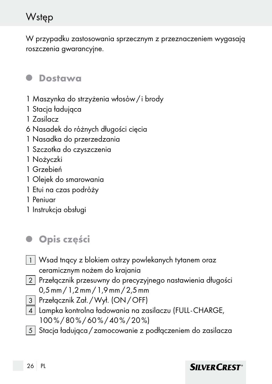Wstęp, Dostawa, Opis części | Silvercrest SHBS 1000 A1 User Manual | Page 26 / 137