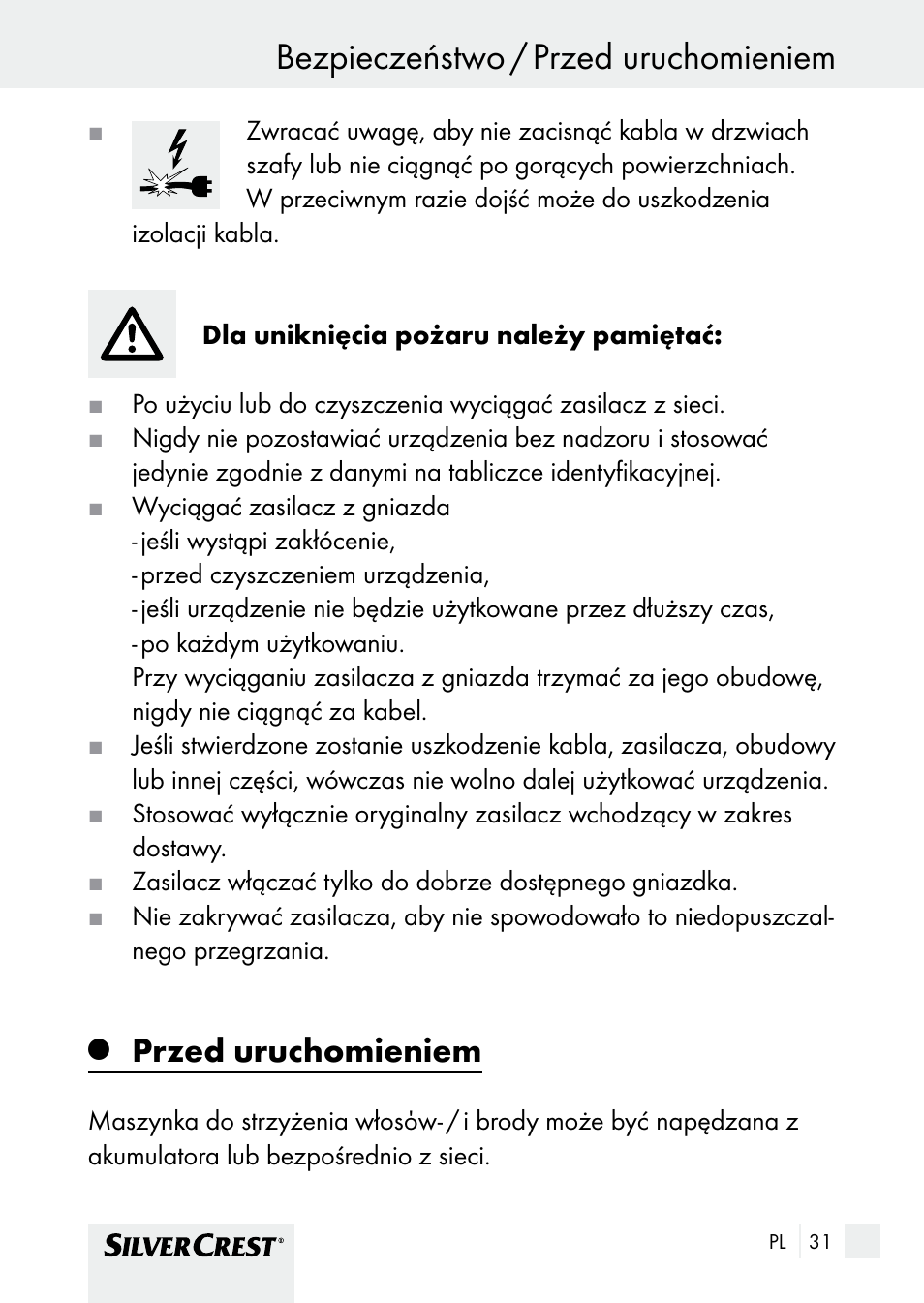 Bezpieczeństwo / przed uruchomieniem, Przed uruchomieniem | Silvercrest SHBS 1000 A1 User Manual | Page 31 / 137