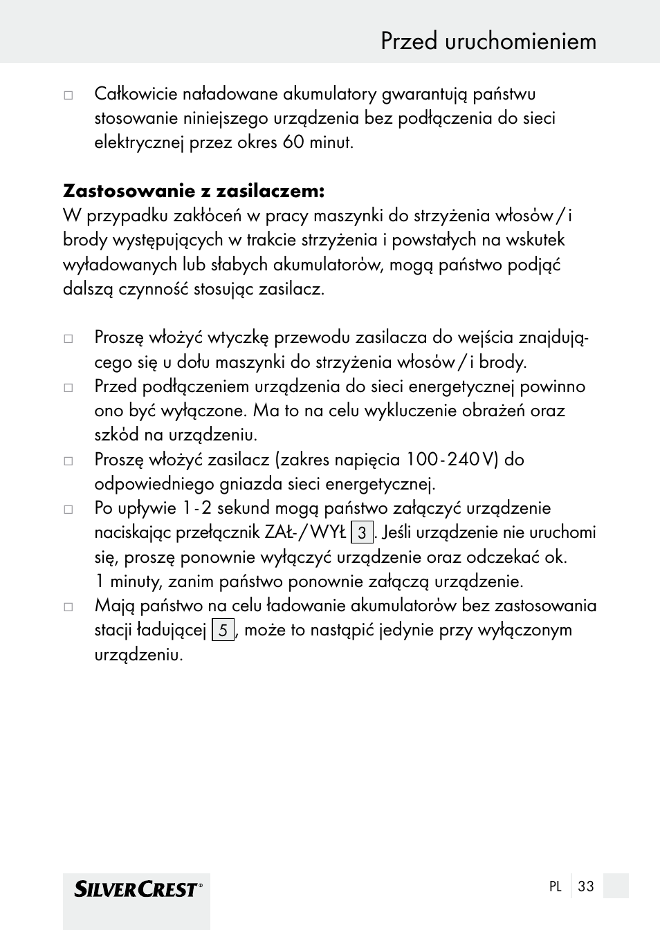 Przed uruchomieniem | Silvercrest SHBS 1000 A1 User Manual | Page 33 / 137