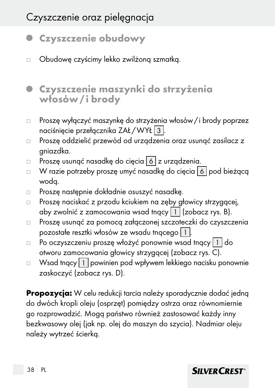 Czyszczenie oraz pielęgnacja, Czyszczenie obudowy | Silvercrest SHBS 1000 A1 User Manual | Page 38 / 137