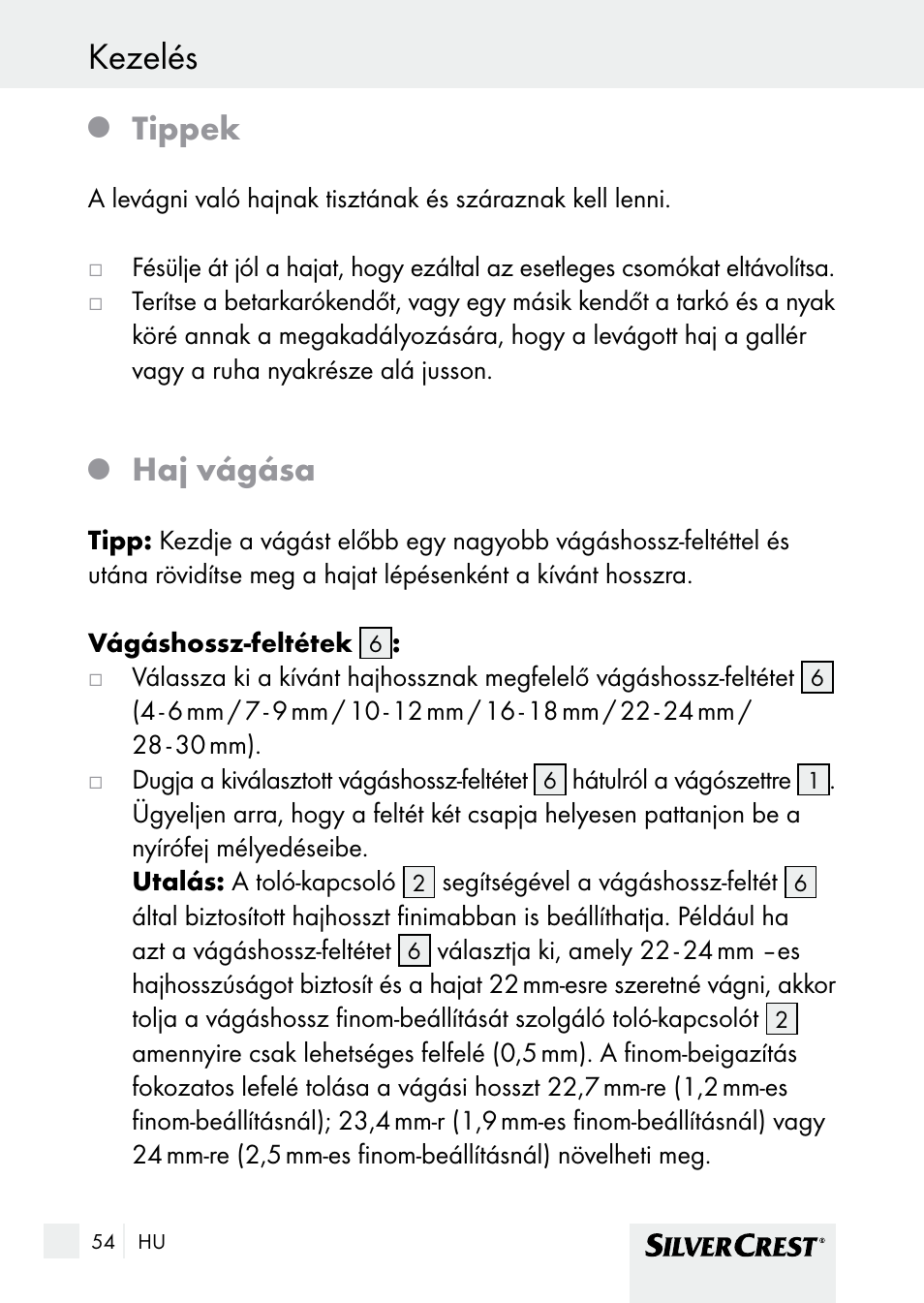 Kezelés, Tippek, Haj vágása | Silvercrest SHBS 1000 A1 User Manual | Page 54 / 137
