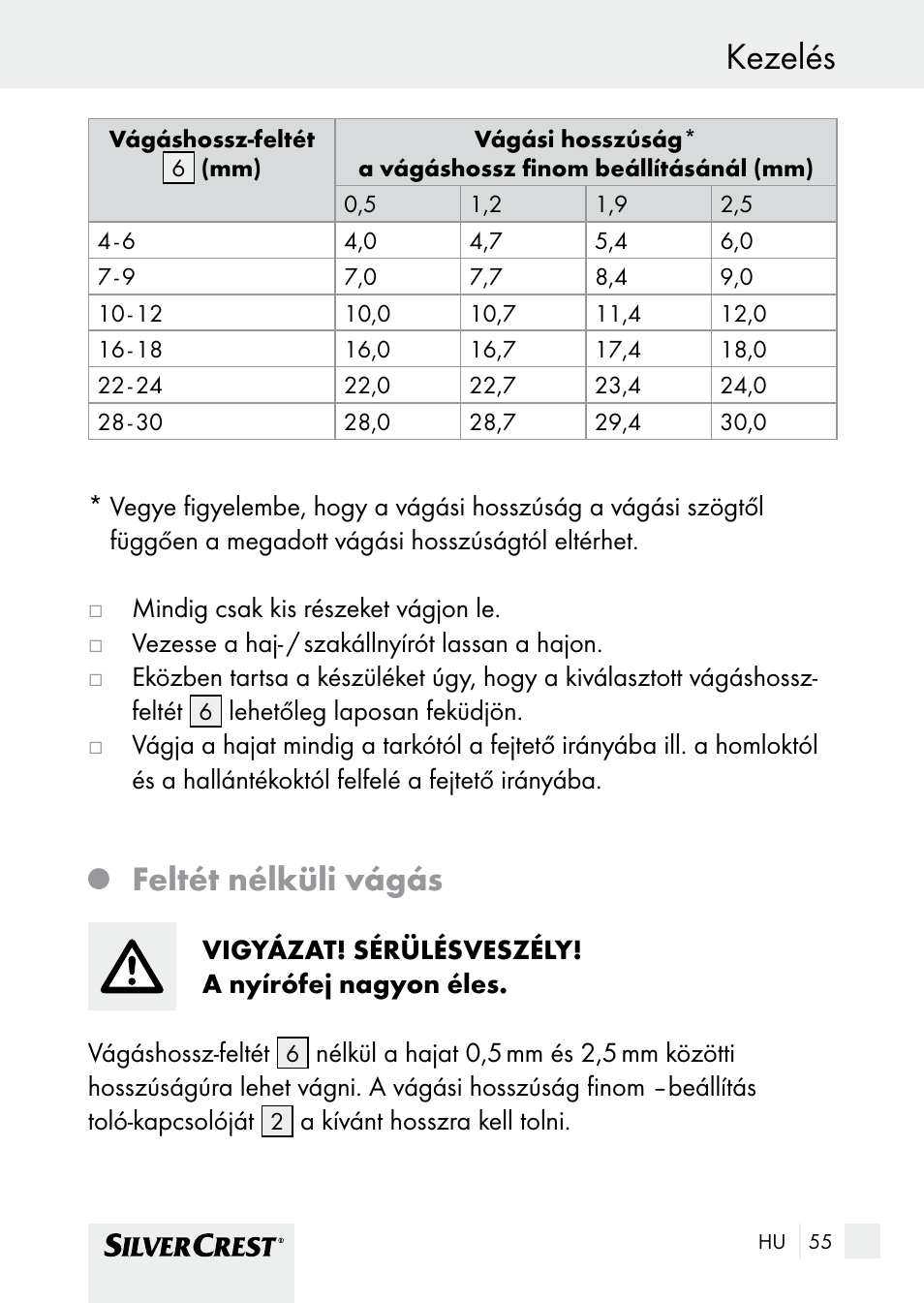 Kezelés, Feltét nélküli vágás | Silvercrest SHBS 1000 A1 User Manual | Page 55 / 137