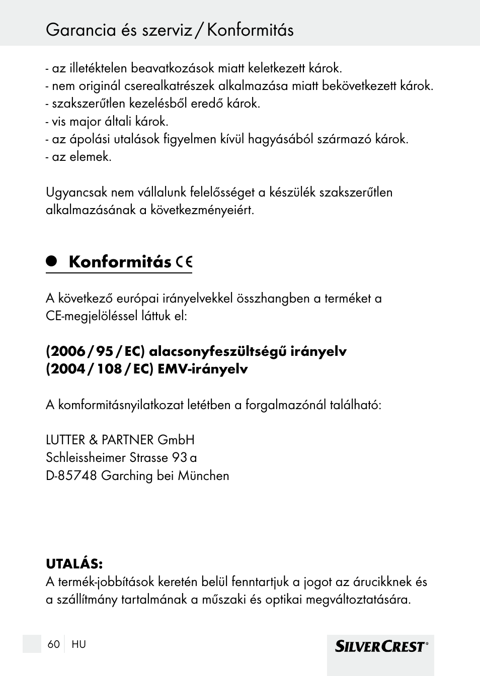 Garancia és szerviz / konformitás, Konformitás | Silvercrest SHBS 1000 A1 User Manual | Page 60 / 137