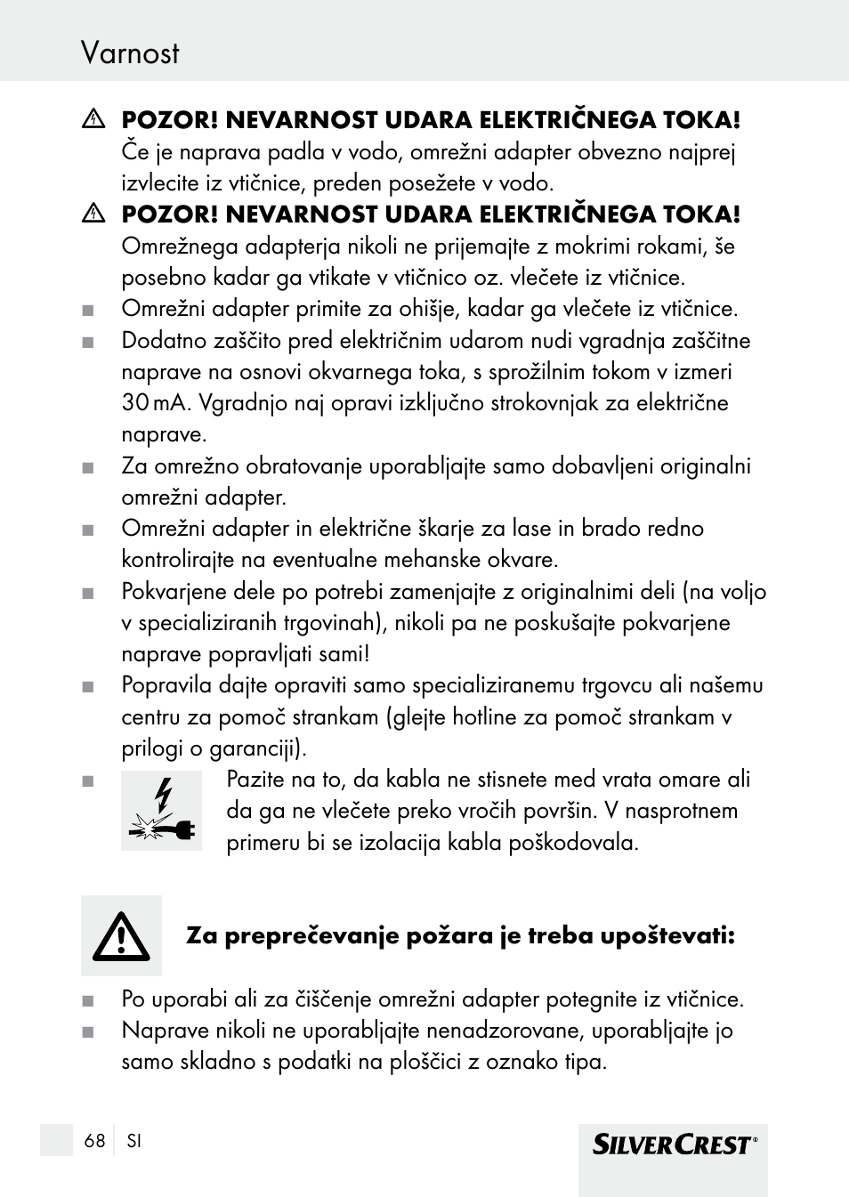 Varnost | Silvercrest SHBS 1000 A1 User Manual | Page 68 / 137