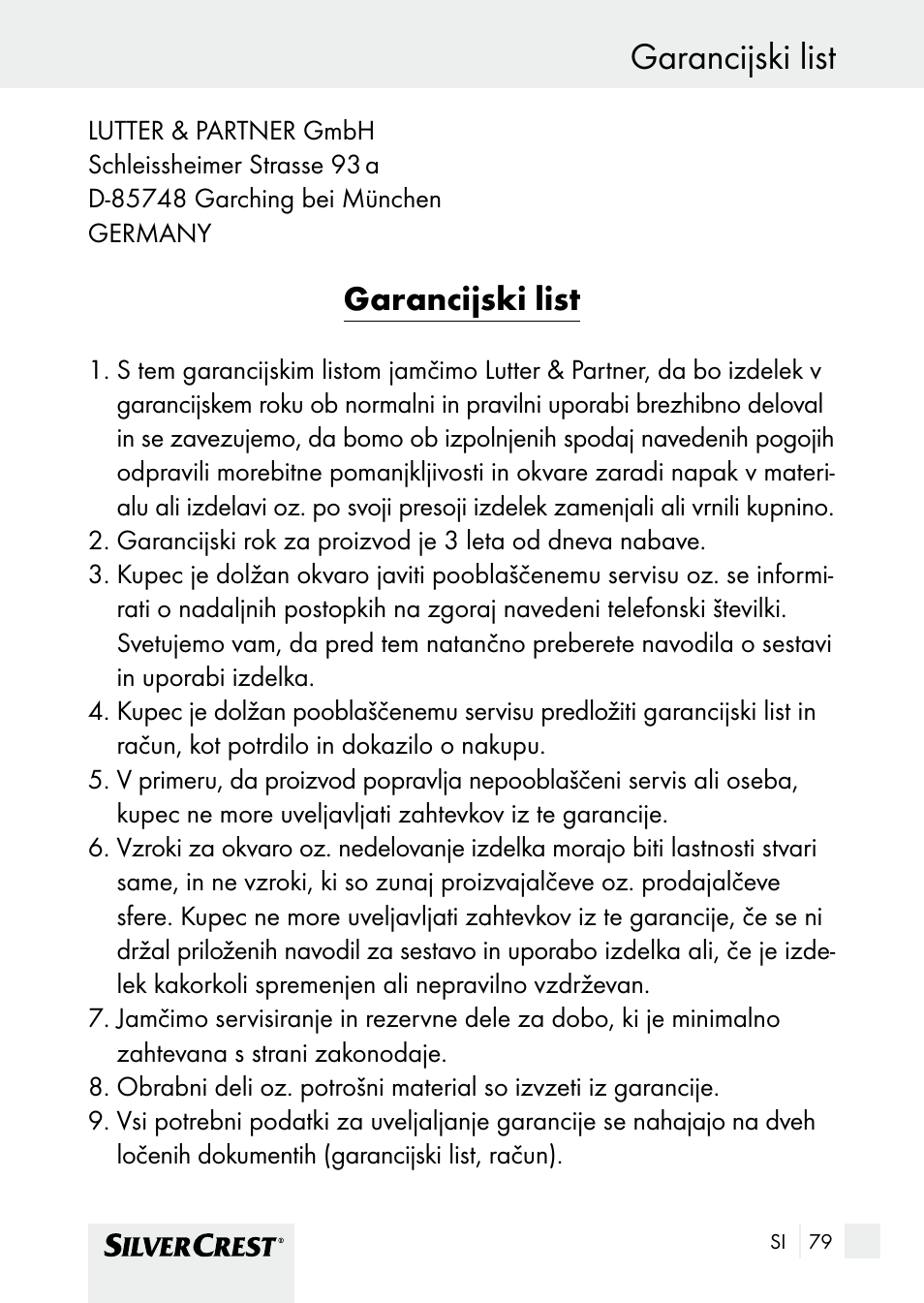 Garancijski list | Silvercrest SHBS 1000 A1 User Manual | Page 79 / 137