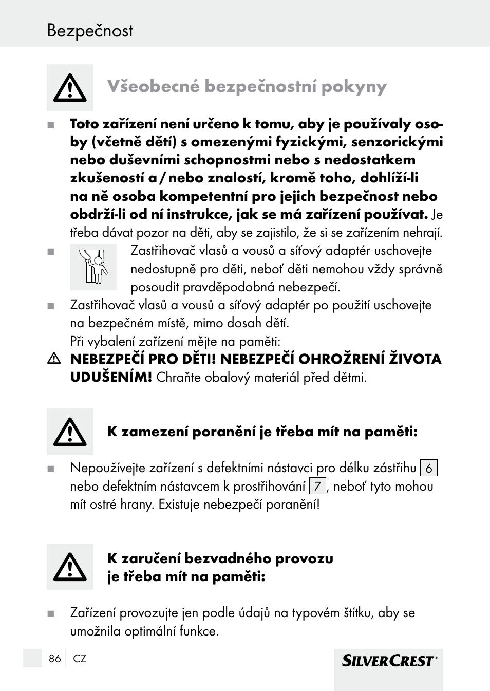 Bezpečnost, Všeobecné bezpečnostní pokyny | Silvercrest SHBS 1000 A1 User Manual | Page 86 / 137