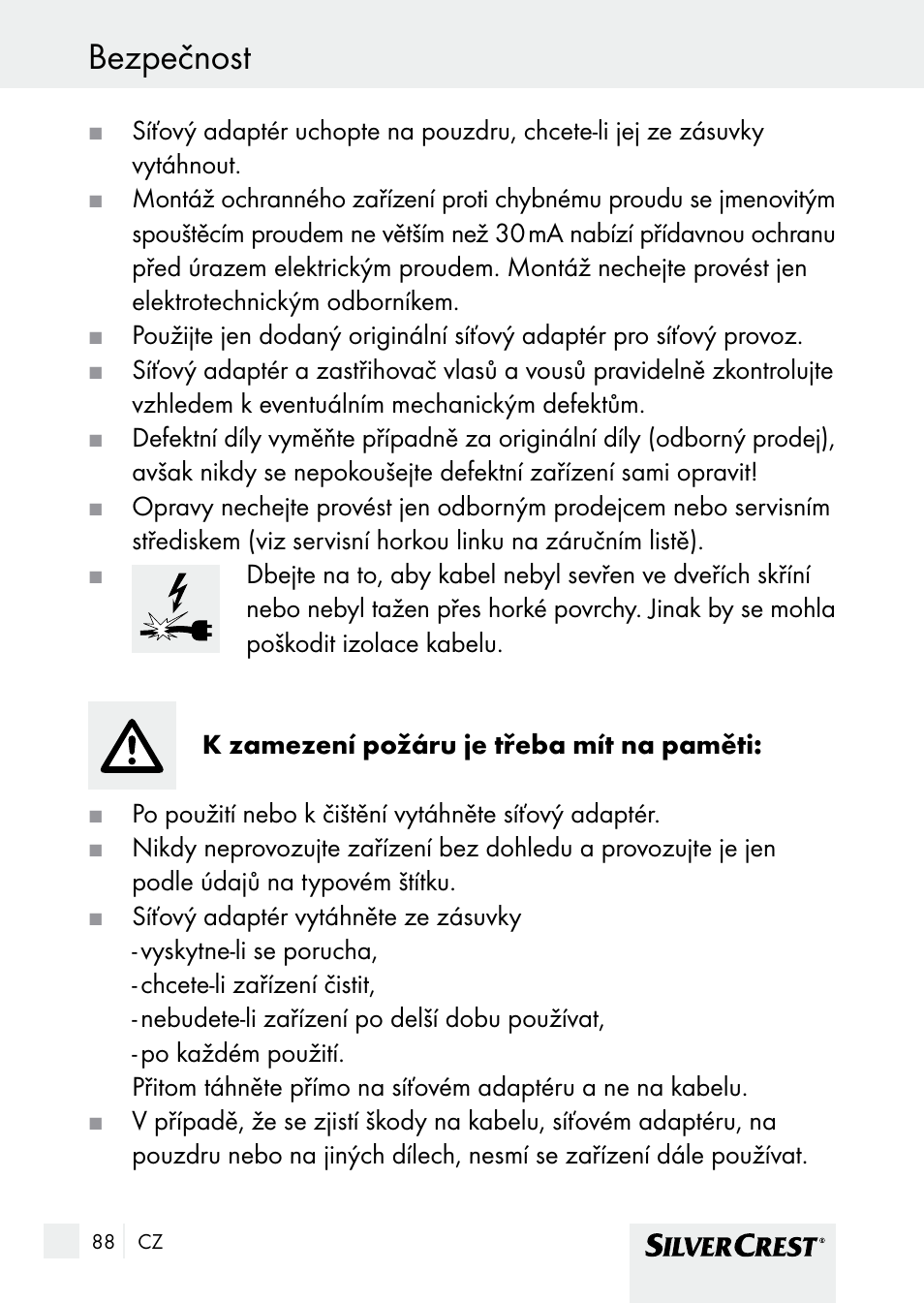 Bezpečnost | Silvercrest SHBS 1000 A1 User Manual | Page 88 / 137