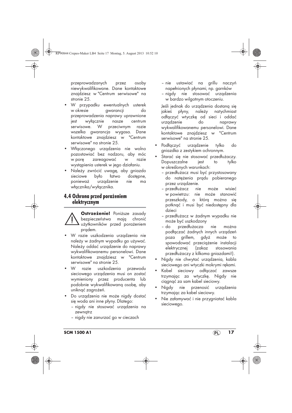 4 ochrona przed porażeniem elektrycznym | Silvercrest SCM 1500 A1 User Manual | Page 19 / 86