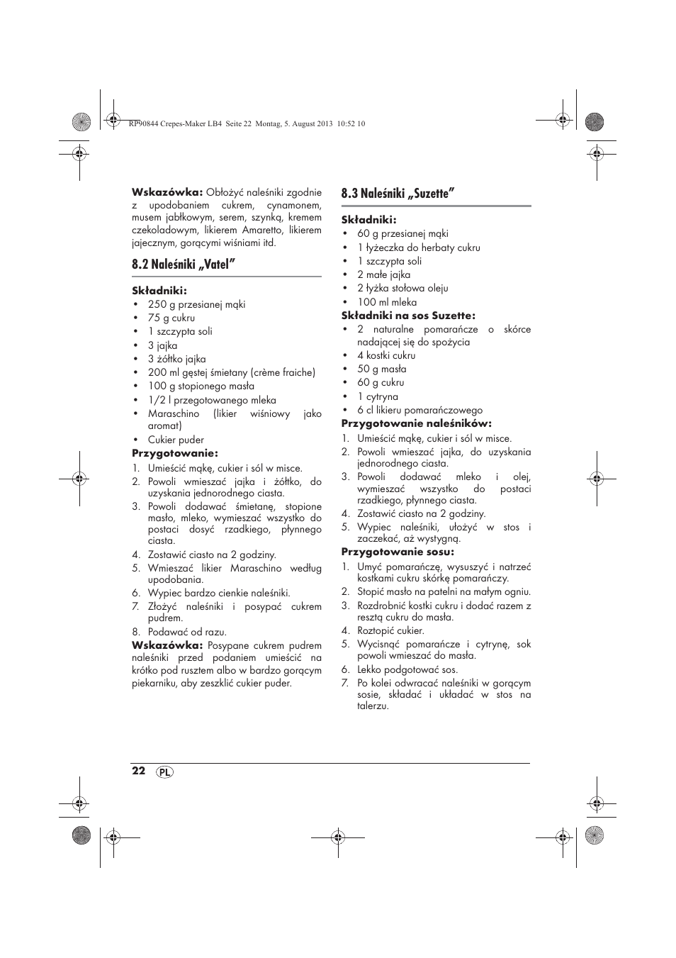 2 naleśniki „vatel, 3 naleśniki „suzette | Silvercrest SCM 1500 A1 User Manual | Page 24 / 86