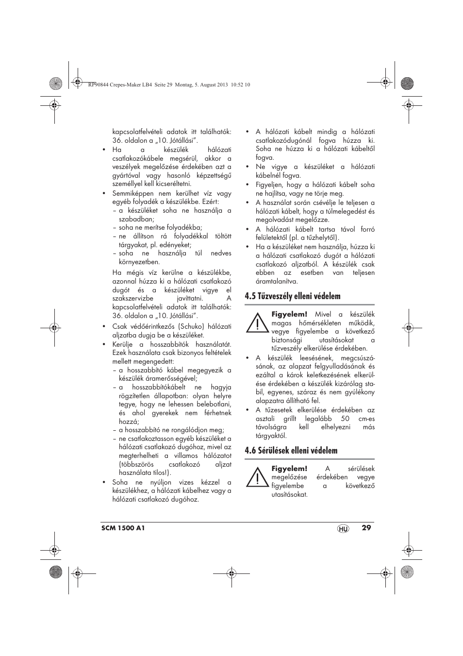 5 tűzveszély elleni védelem, 6 sérülések elleni védelem | Silvercrest SCM 1500 A1 User Manual | Page 31 / 86