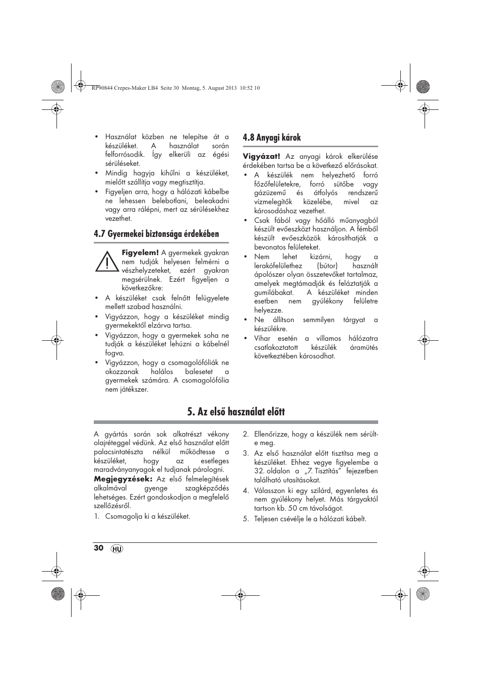 Az első használat előtt, 7 gyermekei biztonsága érdekében, 8 anyagi károk | Silvercrest SCM 1500 A1 User Manual | Page 32 / 86