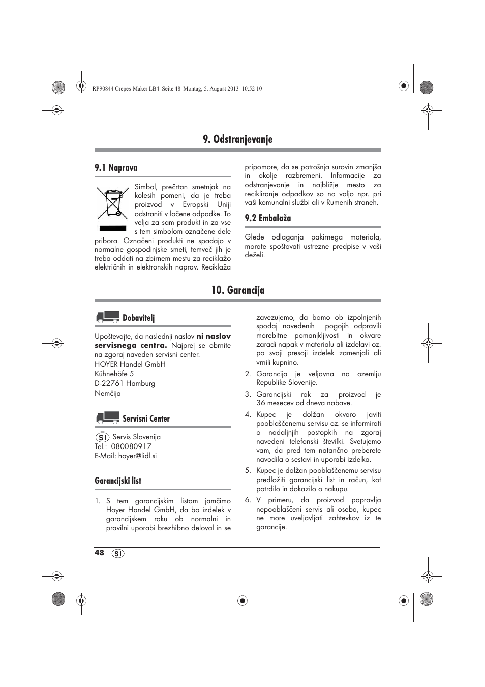 Odstranjevanje, Garancija, 1 naprava | 2 embalaža | Silvercrest SCM 1500 A1 User Manual | Page 50 / 86