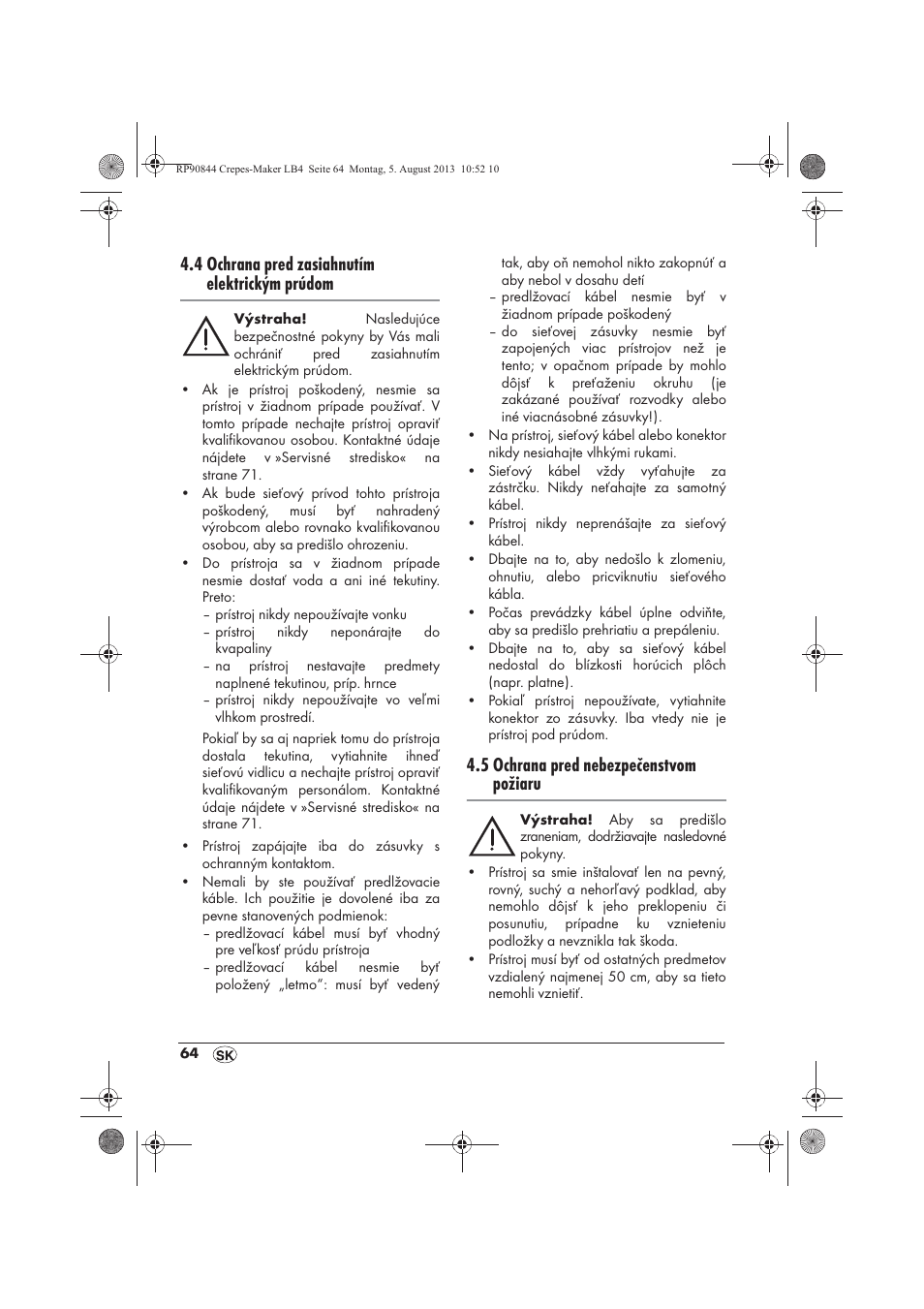 4 ochrana pred zasiahnutím elektrickým prúdom, 5 ochrana pred nebezpečenstvom požiaru | Silvercrest SCM 1500 A1 User Manual | Page 66 / 86