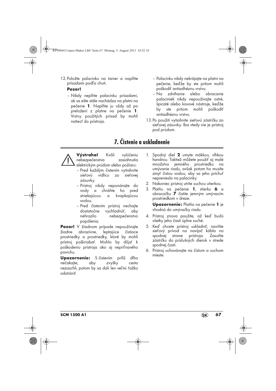 Čistenie a uskladnenie | Silvercrest SCM 1500 A1 User Manual | Page 69 / 86
