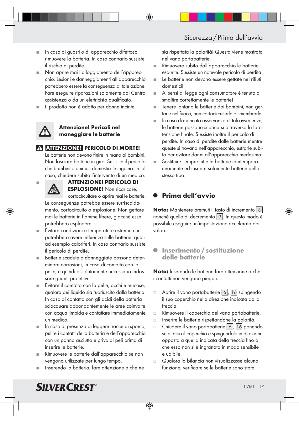 Sicurezza / prima dell’avvio, Prima dell’avvio, Inserimento / sostituzione delle batterie | Silvercrest Z28414-TX User Manual | Page 15 / 46