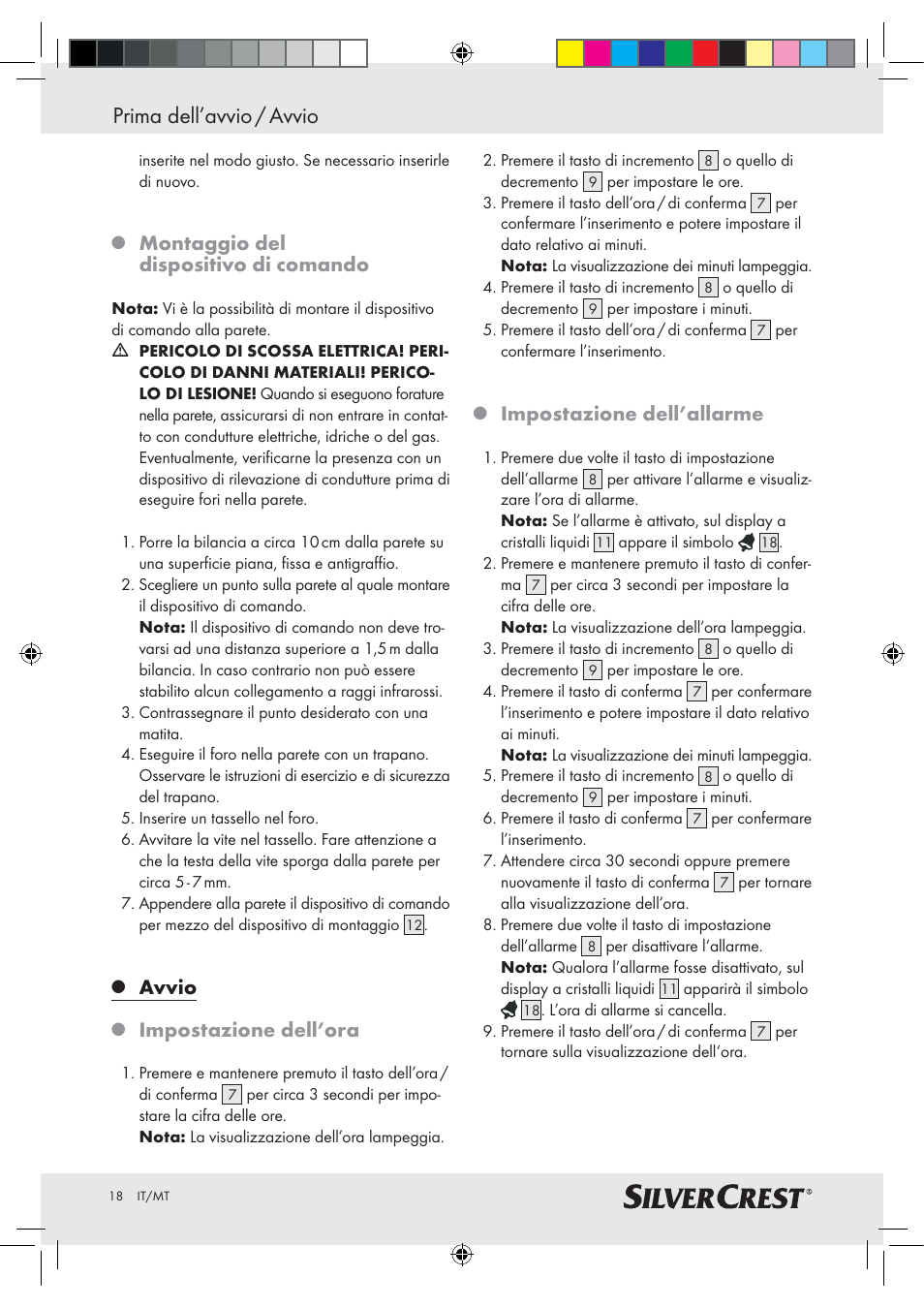 Prima dell’avvio / avvio, Montaggio del dispositivo di comando, Avvio | Impostazione dell’ora, Impostazione dell’allarme | Silvercrest Z28414-TX User Manual | Page 16 / 46