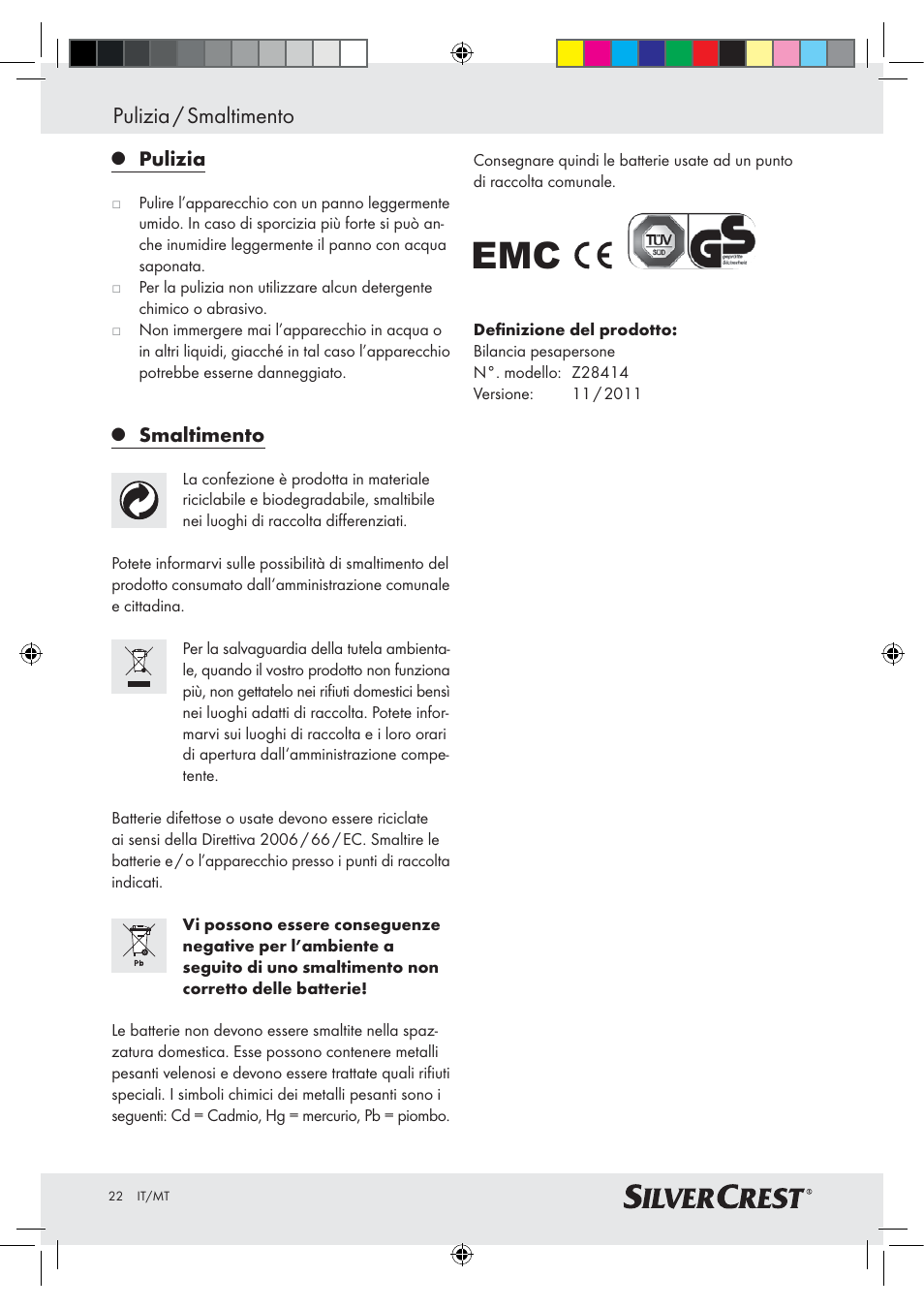 Pulizia / smaltimento | Silvercrest Z28414-TX User Manual | Page 20 / 46