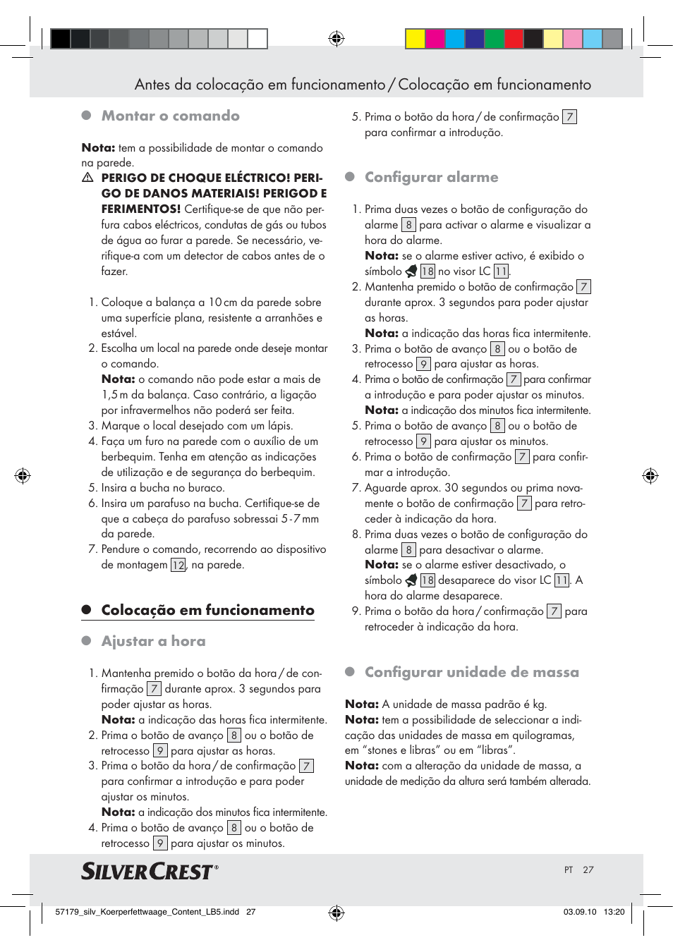 Montar o comando, Colocação em funcionamento, Ajustar a hora | Conﬁgurar alarme, Conﬁgurar unidade de massa | Silvercrest Z28414-TX User Manual | Page 25 / 46