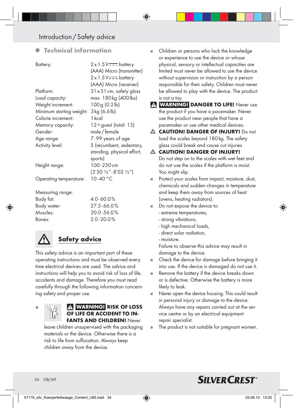 Introduction / safety advice, Technical information, Safety advice | Silvercrest Z28414-TX User Manual | Page 32 / 46