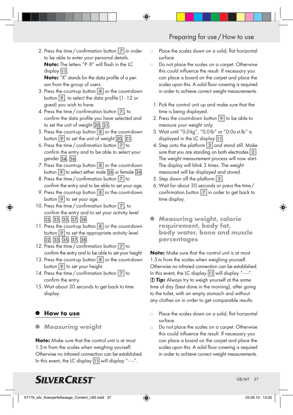 Preparing for use / how to use, How to use, Measuring weight | Silvercrest Z28414-TX User Manual | Page 35 / 46