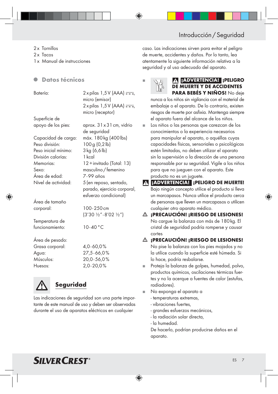 Introducción / seguridad, Datos técnicos, Seguridad | Silvercrest Z28414-TX User Manual | Page 5 / 46