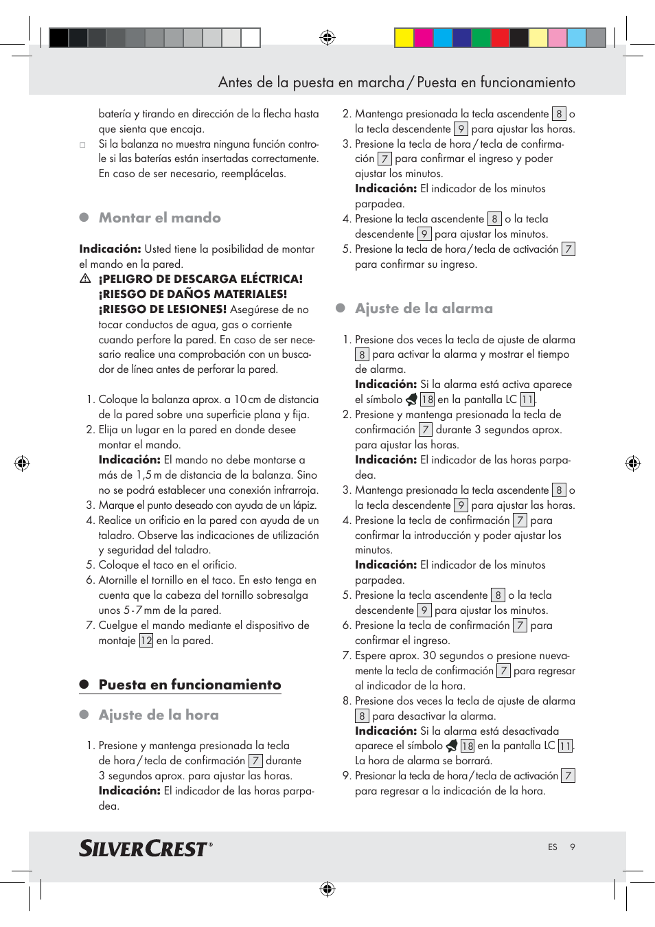 Montar el mando, Puesta en funcionamiento, Ajuste de la hora | Ajuste de la alarma | Silvercrest Z28414-TX User Manual | Page 7 / 46