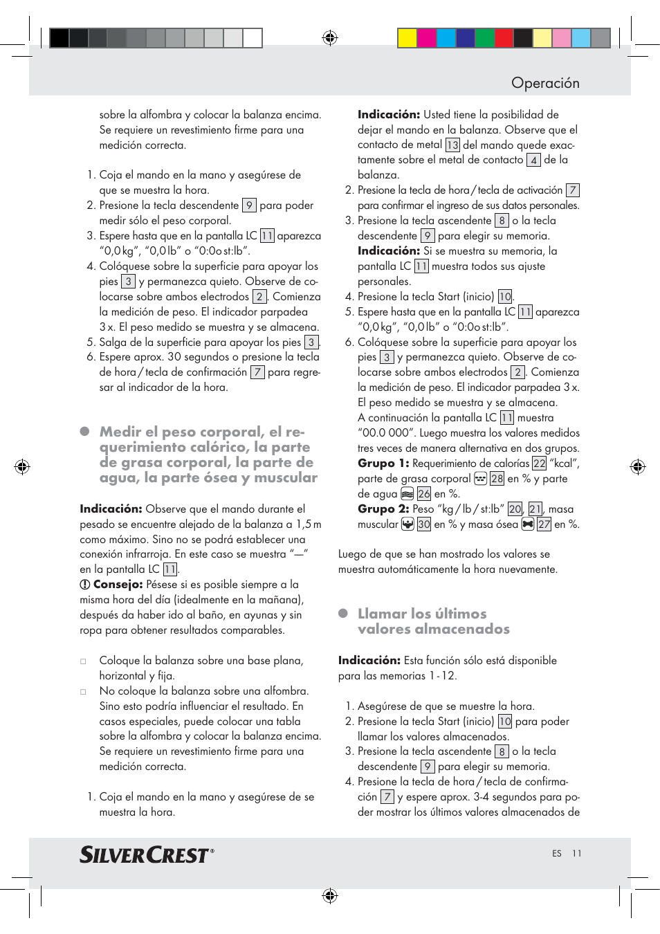 Operación, Llamar los últimos valores almacenados | Silvercrest Z28414-TX User Manual | Page 9 / 46