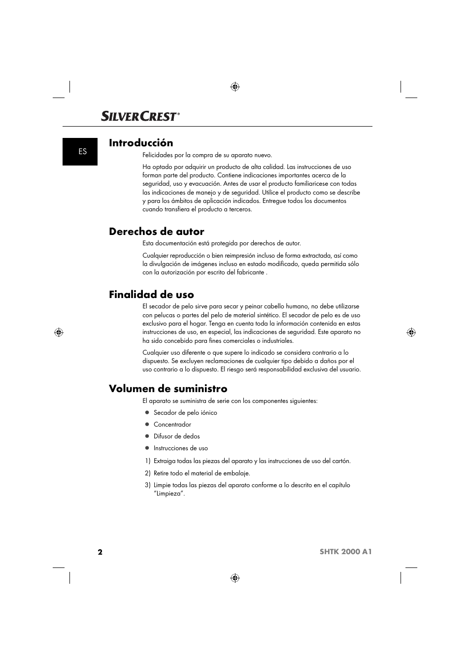 Introducción, Derechos de autor, Finalidad de uso | Volumen de suministro | Silvercrest SHTK 2000 A1 User Manual | Page 5 / 52