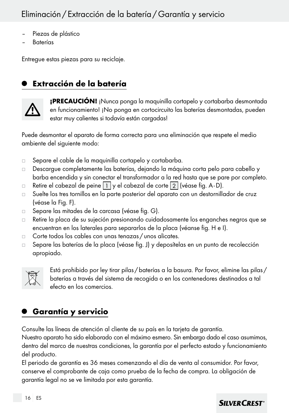 Extracción de la batería, Garantía y servicio | Silvercrest SHBS 600 A1 User Manual | Page 16 / 77