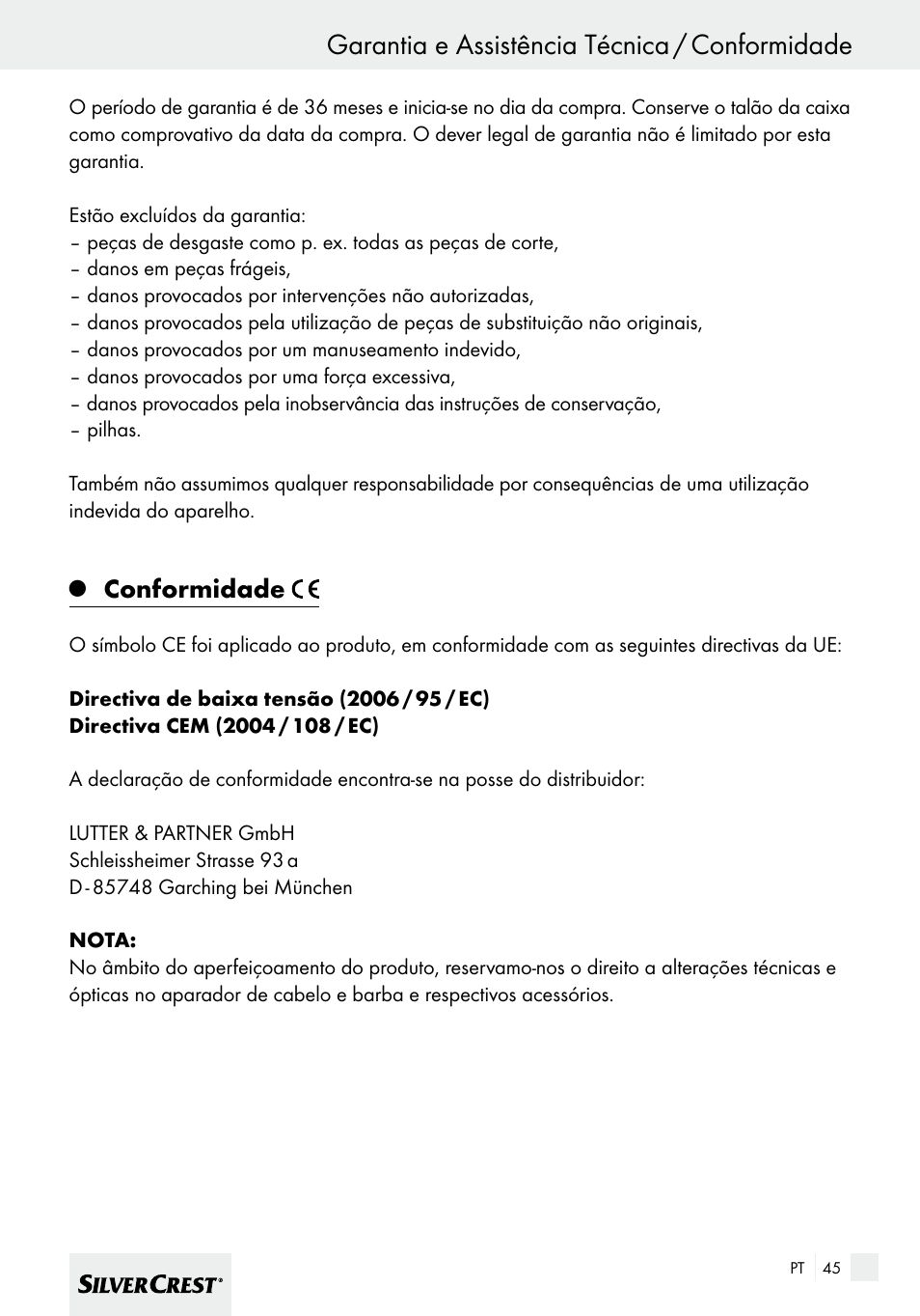 Garantia e assistência técnica / conformidade, Conformidade | Silvercrest SHBS 600 A1 User Manual | Page 45 / 77