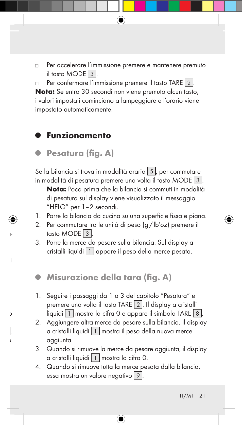 Avvio, Sostituzione delle batterie (fig. b), Impostazione dell’orario (fig. a) | Funzionamento, Pesatura (fig. a), Misurazione della tara (fig. a) | Silvercrest Z31246A Z31246B User Manual | Page 21 / 55